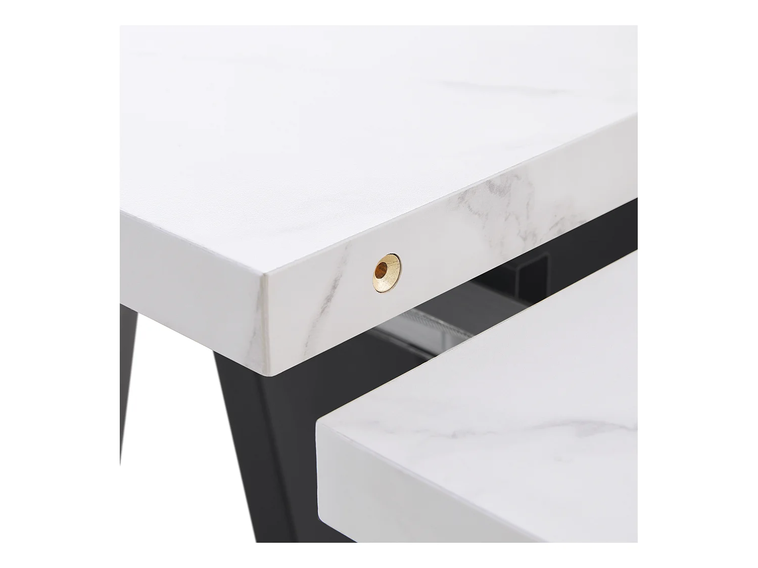 Table à manger escamotable 99-159 x 74 cm - 6 à 8 personnes - en MDF - Blanc + Noir