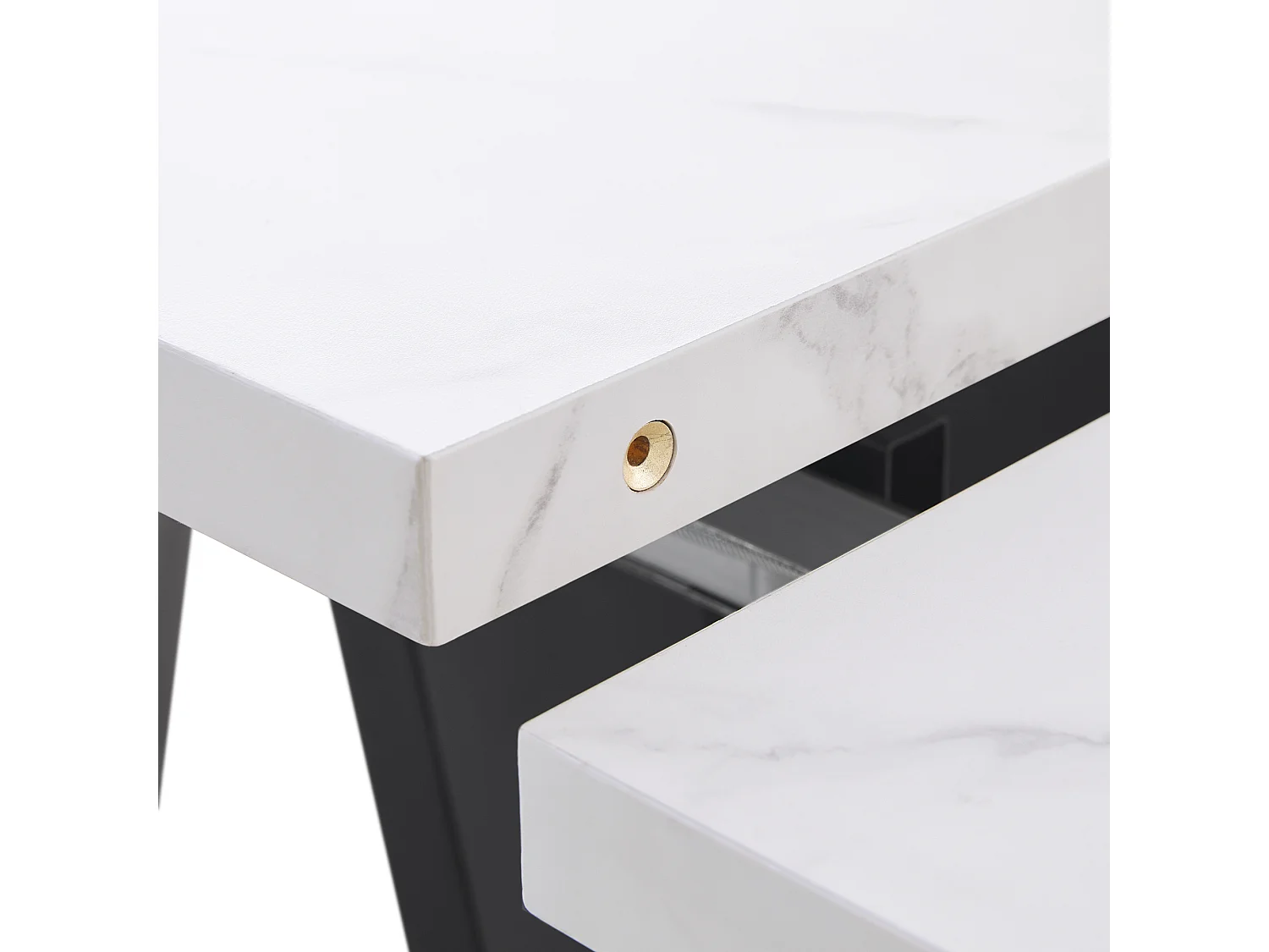 Table à manger escamotable 99-159 x 74 cm - 6 à 8 personnes - en MDF - Blanc + Noir