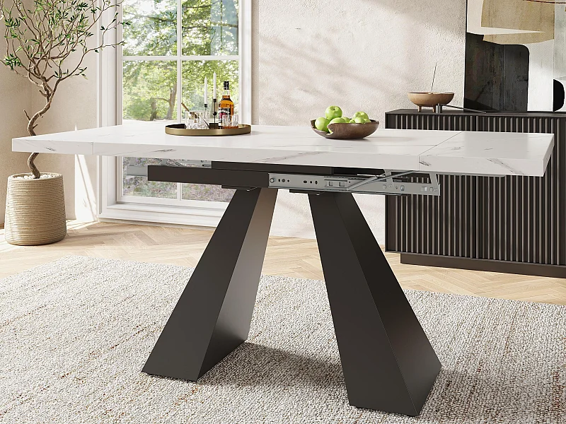 Table à manger escamotable 99-159 x 74 cm - 6 à 8 personnes - en MDF - Blanc + Noir