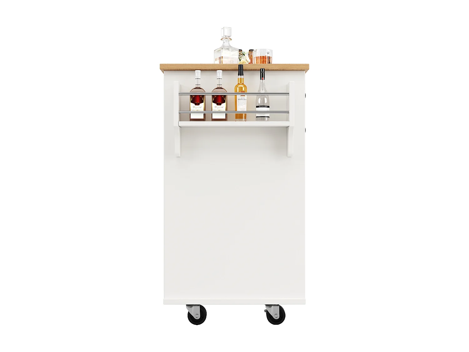 Ilot central de cuisine mobile avec 1 porte et 4 tiroirs - 111x46x91.5 cm - Bois MDF - Blanc et naturel