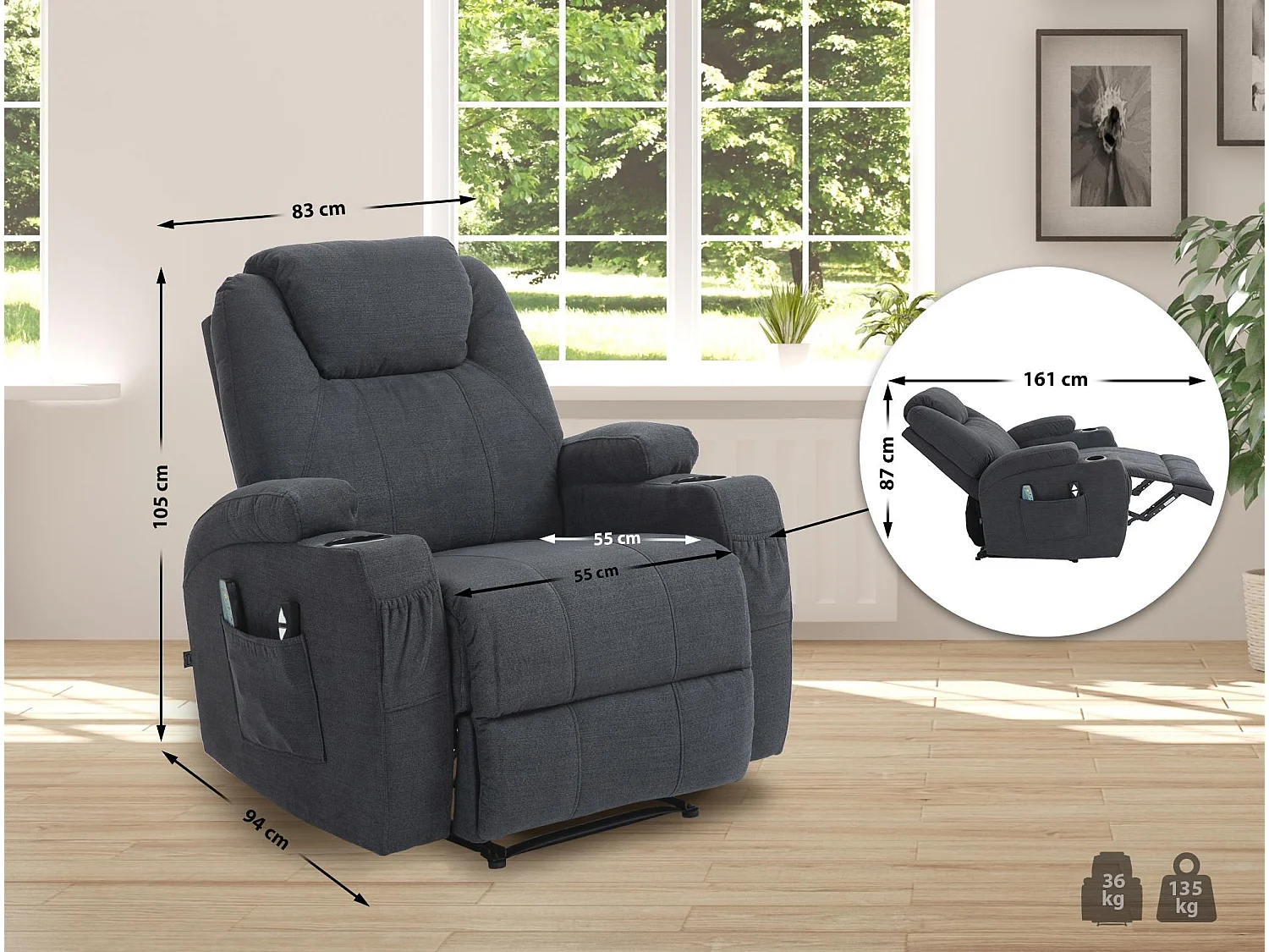 Fauteuil - Tissu - Gris foncé - Hepler