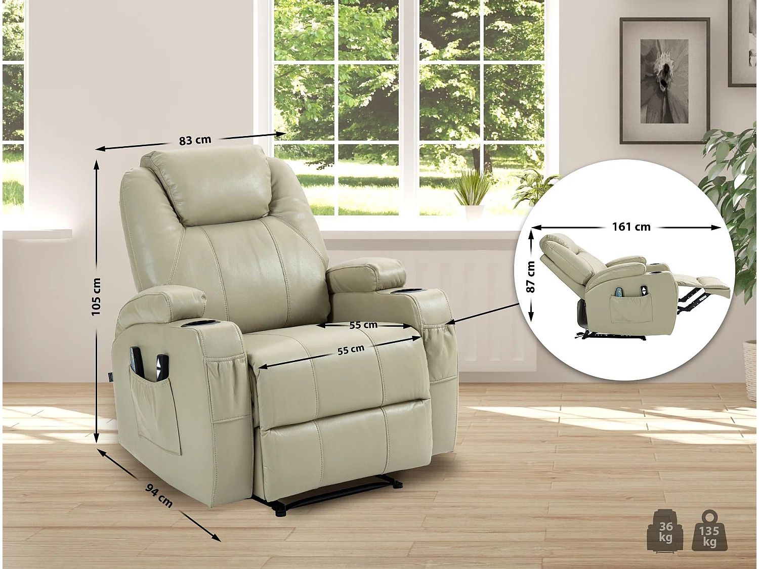 Fauteuil - Similicuir - Crème - Hepler