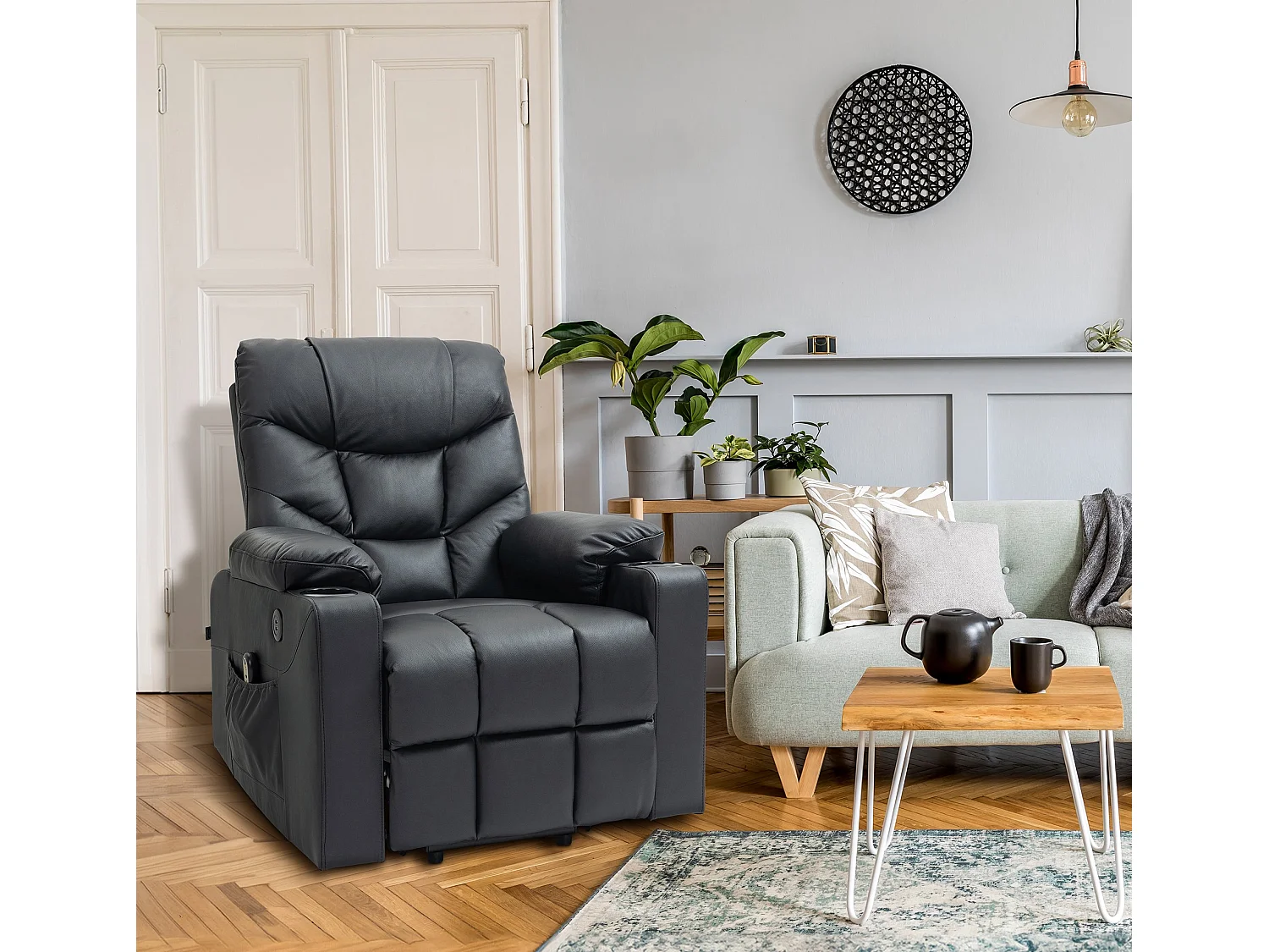 Fauteuil - Véritable cuir - Noir - Andover