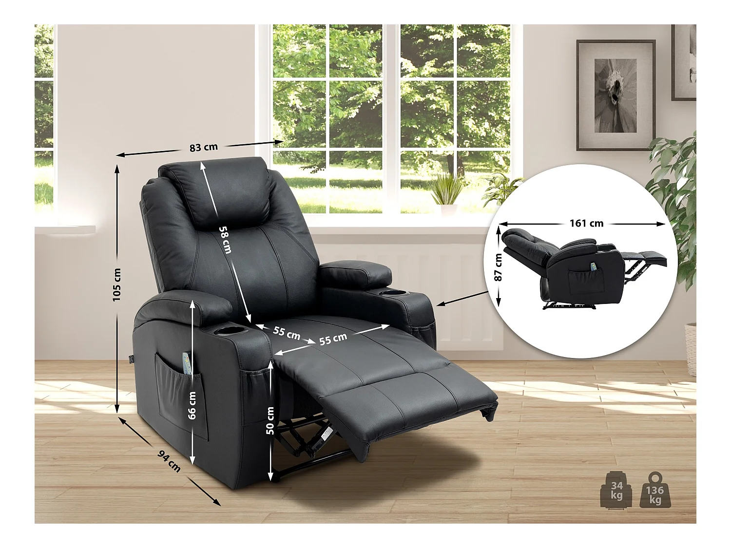 Fauteuil - Véritable cuir - Noir - Galena