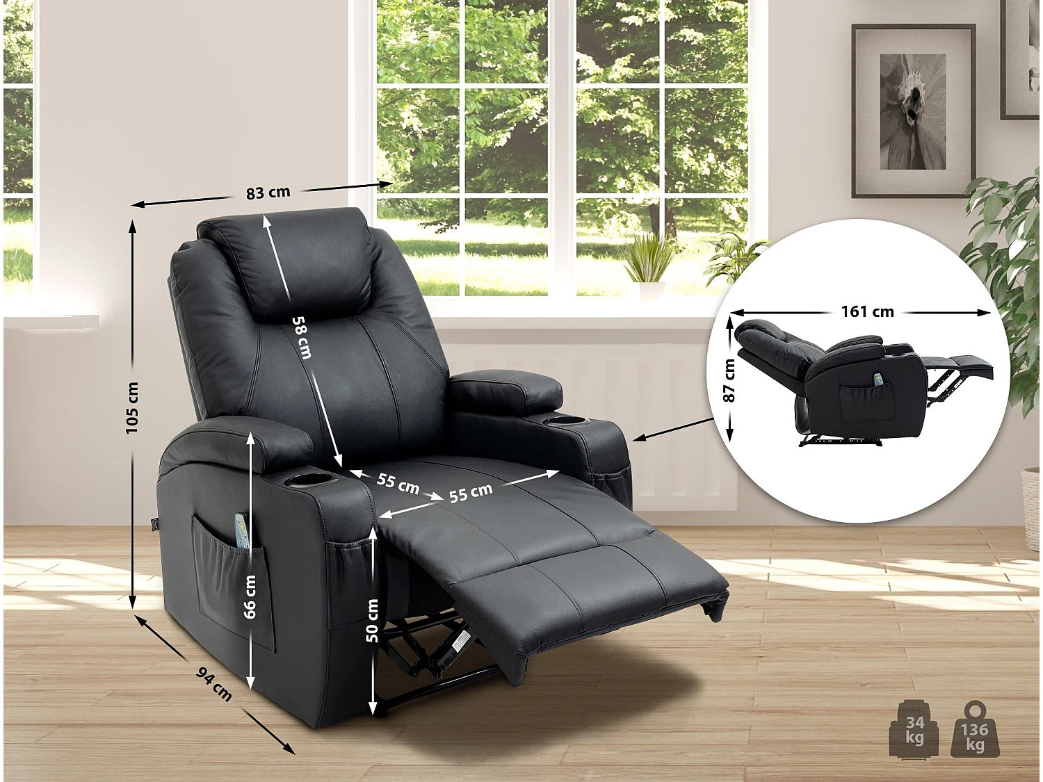 Fauteuil - Véritable cuir - Noir - Galena