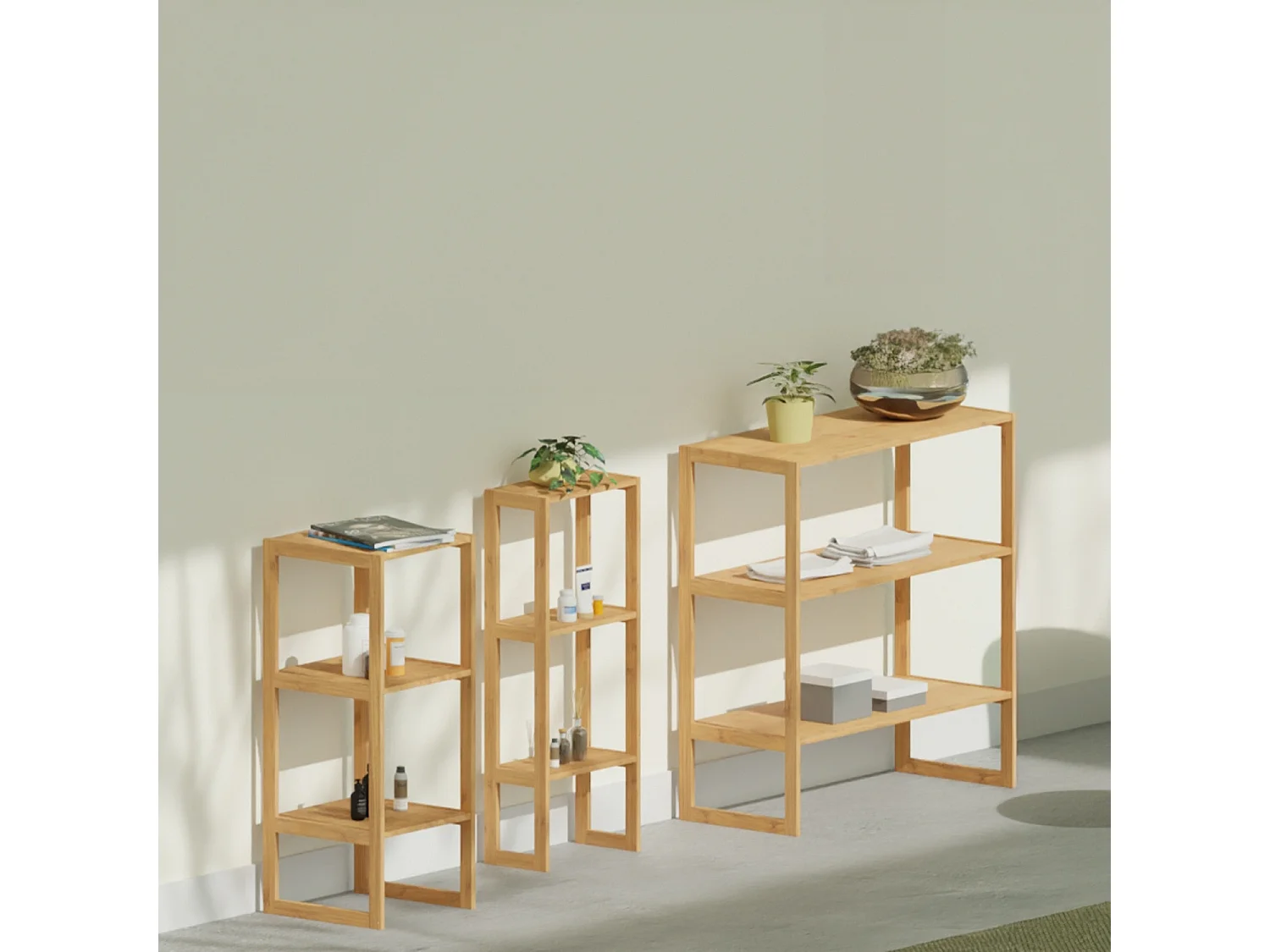 Étagère Modulaire en Bambou avec 3 Niveaux Canoply 84x35x35.5cm Thinia Home