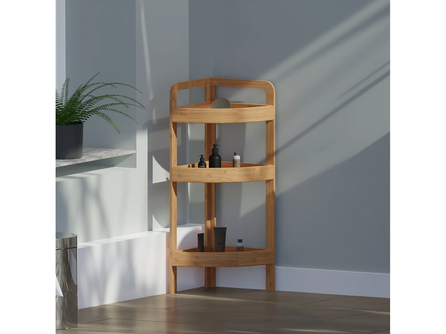 Étagère d'Angle en Bambou avec 3 Niveaux Canoply 61x23x23cm Thinia Home