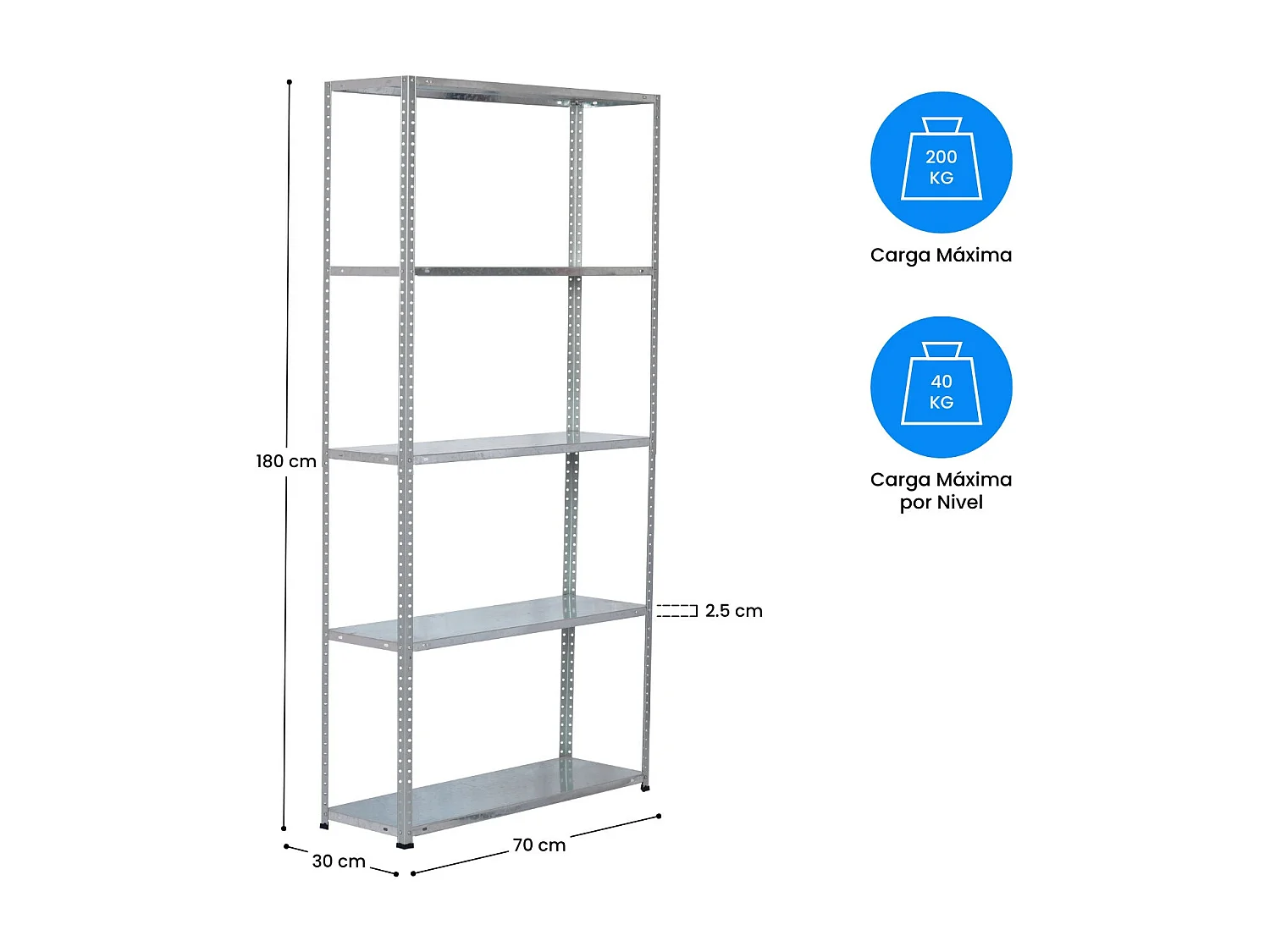 Pack 2 Estanterías Modulares Metálicas SteelSmart con 5 Baldas 200kg 180x30x70cm 7house