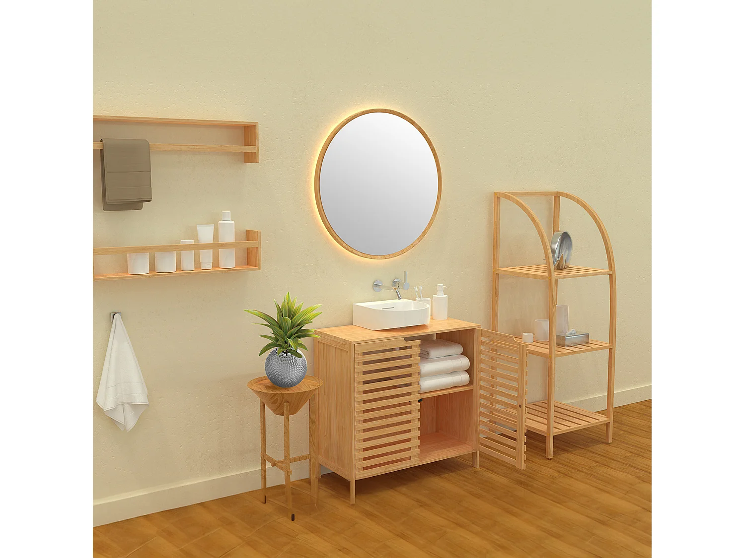 Étagère Arquée en Bambou avec 3 Niveaux Canoply 110.5x37x35cm Thinia Home