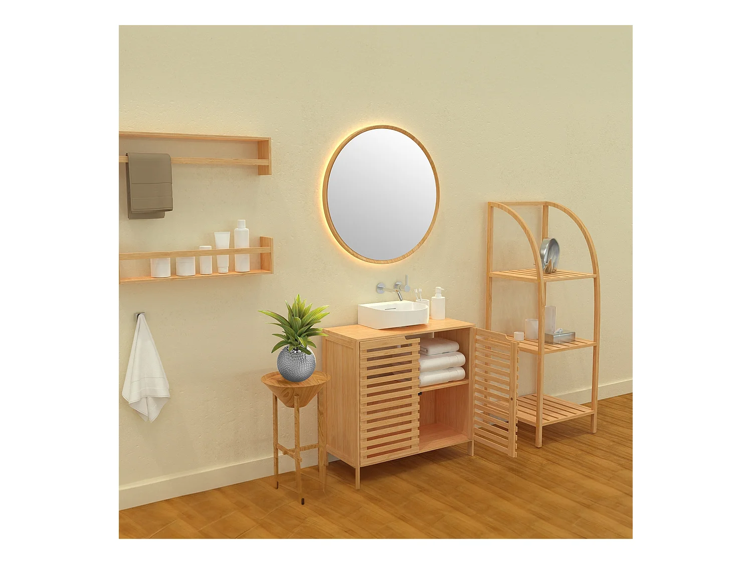 Estantería Arqueada en Bambú con 3 Niveles Canoply 110.5x37x35cm Thinia Home