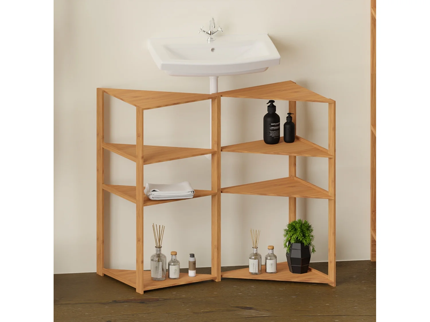 Étagère d'Angle en Bambou avec 3 Niveaux Canoply 80x36.6x33.5cm Thinia Home