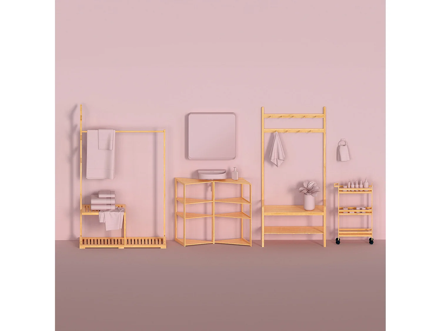 Étagère d'Angle en Bambou avec 3 Niveaux Canoply 80x36.6x33.5cm Thinia Home