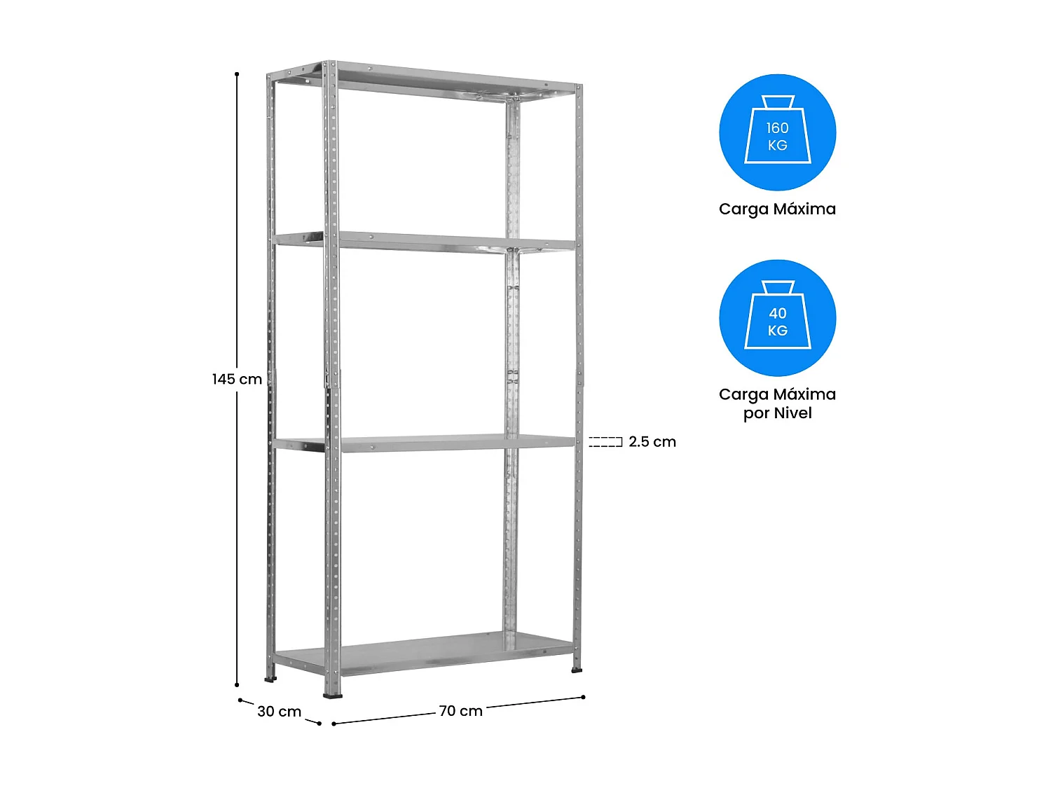 Pack 2 Estanterías Modulares Metálicas SteelSmart con 4 Baldas 160kg 145x30x70cm 7house