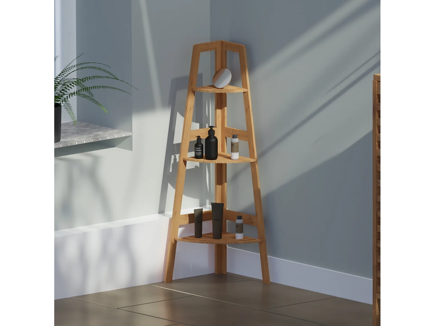Étagère d'Angle en Bambou avec 3 Niveaux Canoply 103x31.9x31.9cm Thinia Home