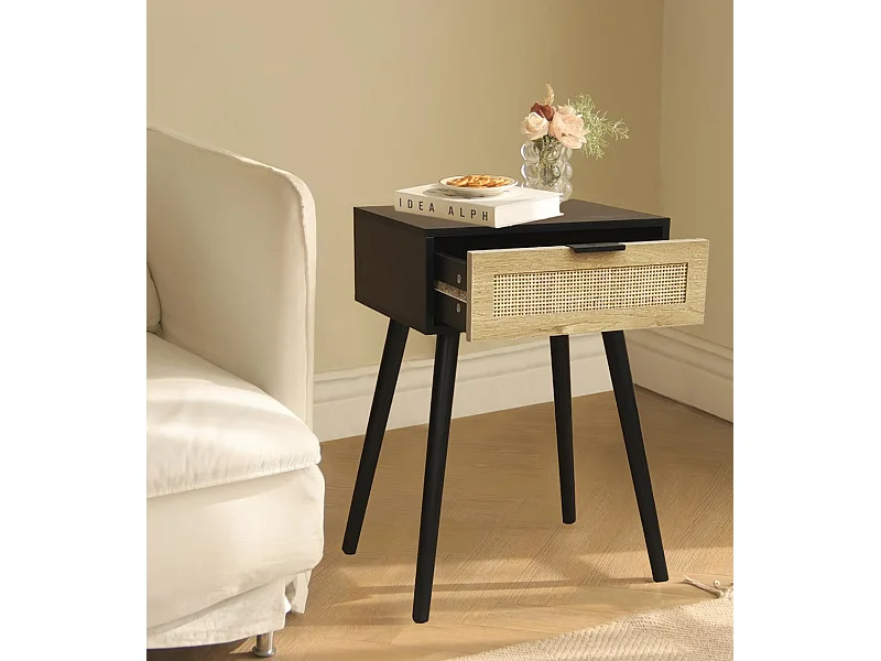 Mesita de noche de 60x40x30 cm de diseño nórdico de melamina en color negro Fresh