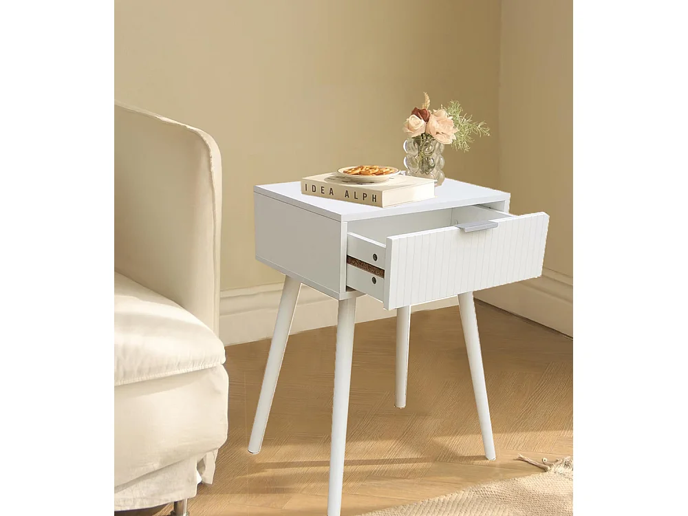 Mesita de noche de 60x40x30 cm de diseño nórdico de melamina en color blanco Fresh