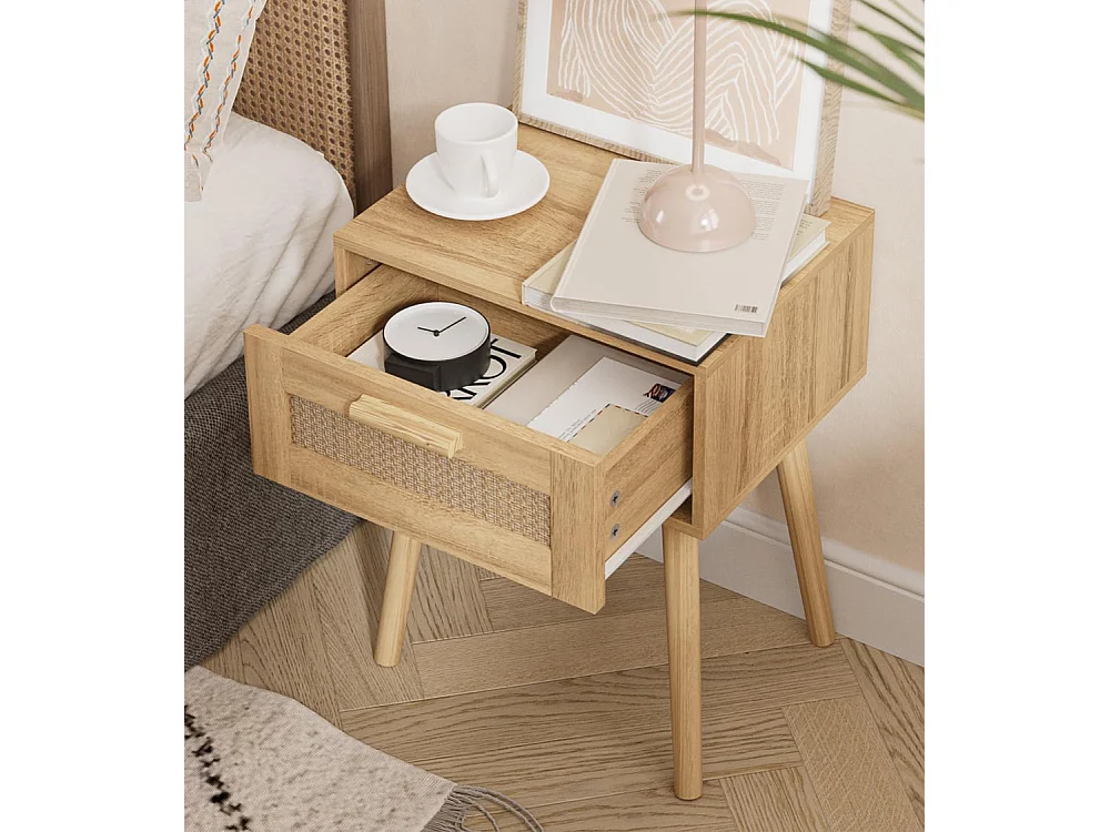 Mesita de noche de 60x40x30 cm de diseño nórdico de melamina en color neige Fresh