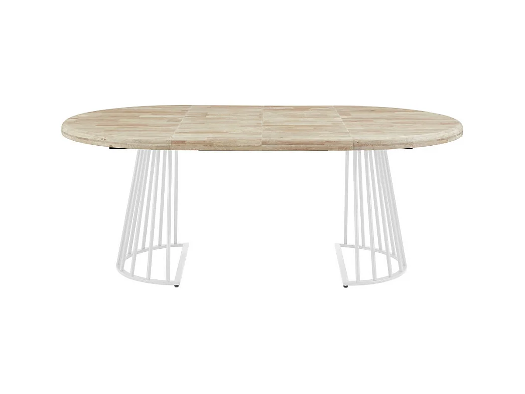 Mesa de comedor redonda extensible de 76x120x120-200 cm de madera y patas blancas Jail