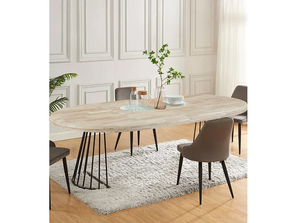 Mesa de comedor redonda extensible de 76x120x120-200 cm de madera y patas negras Jail