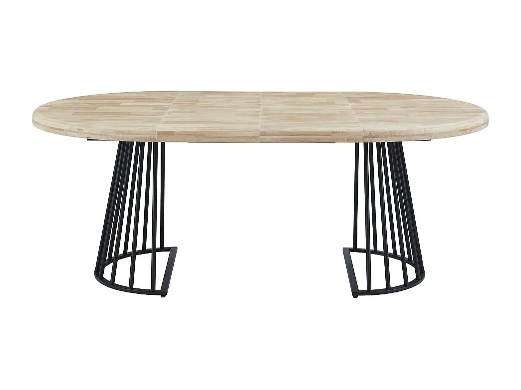 Mesa de comedor redonda extensible de 76x120x120-200 cm de madera y patas negras Jail
