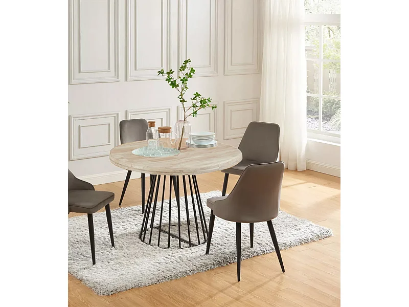 Mesa de comedor redonda extensible de 76x120x120-200 cm de madera y patas negras Jail