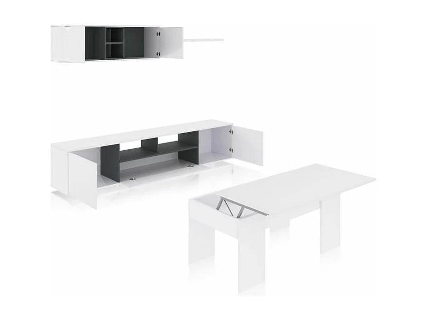 Pack salón con mesa de centro Kenzo Plus V2 Blanco Brillo - Gris Antracita