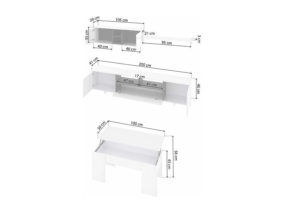 Pack salón con mesa de centro Kenzo Plus V2 Blanco Brillo - Gris Antracita