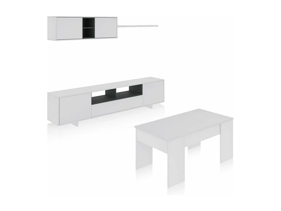 Pack salón con mesa de centro Kenzo Plus V2 Blanco Brillo - Gris Antracita