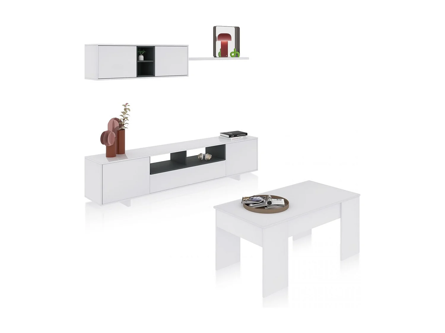 Pack salón con mesa de centro Kenzo Plus V2 Blanco Brillo - Gris Antracita