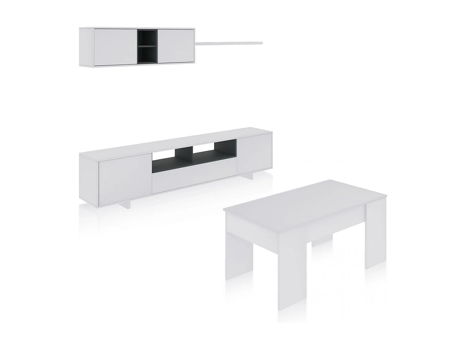 Pack salón con mesa de centro Kenzo Plus V2 Blanco Brillo - Gris Antracita