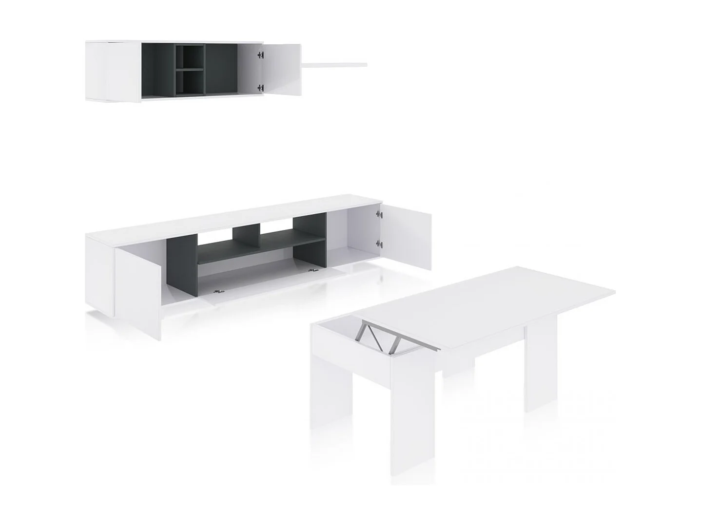 Pack salón con mesa de centro Kenzo Plus V2 Blanco Brillo - Gris Antracita