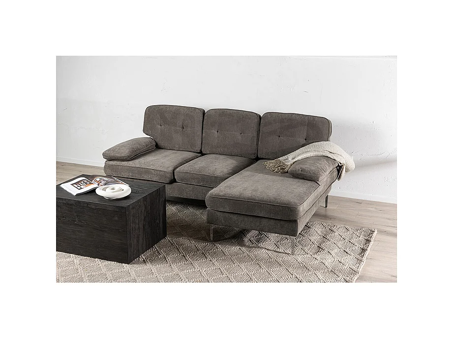 Canapé d'Angle Droit 3 Places "Remis" 241cm Gris Foncé