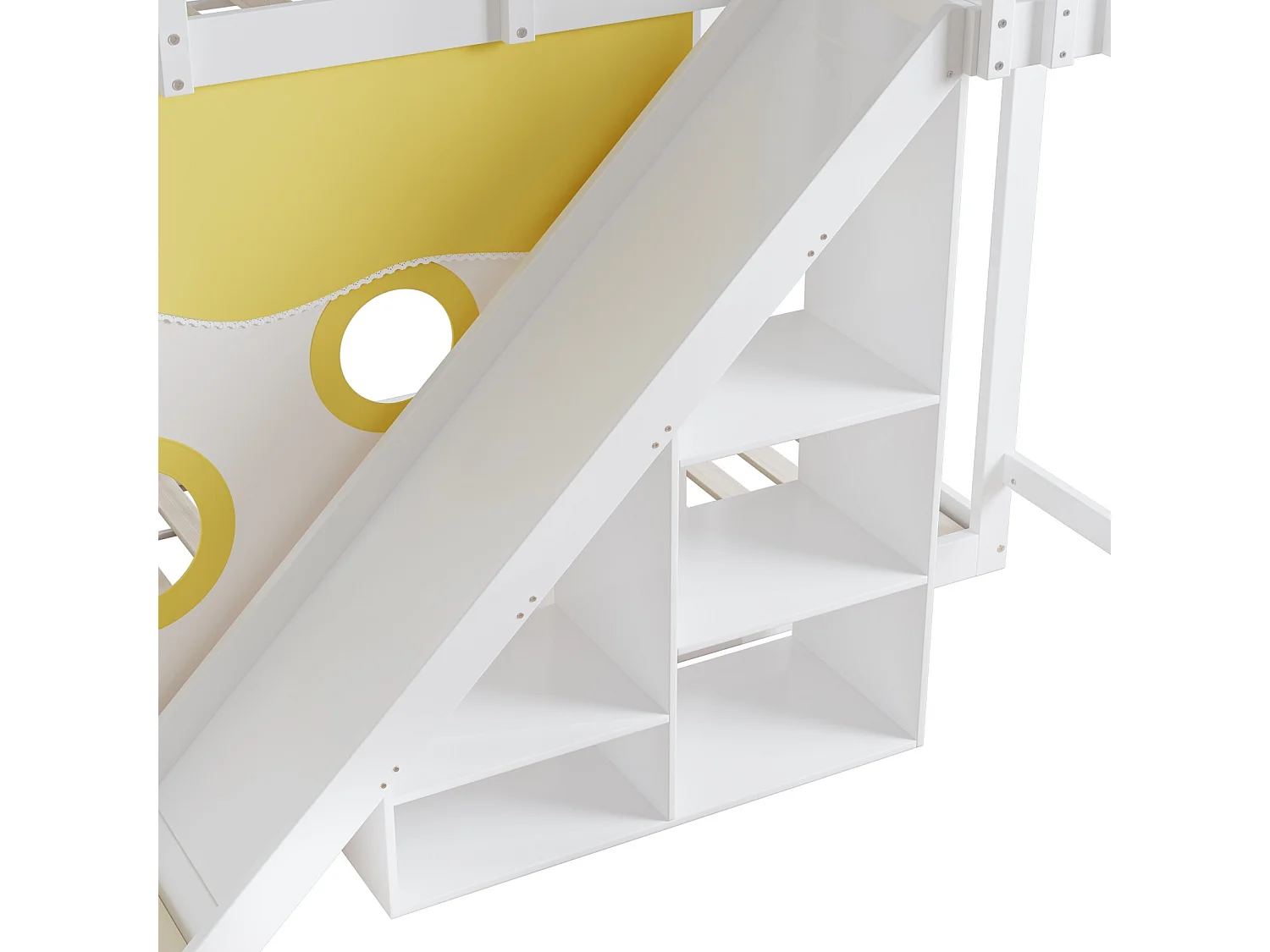 Lits superposés 2x90x200cm - avec escaliers et clôtures - toboggan avec rangement - Pin - Blanc