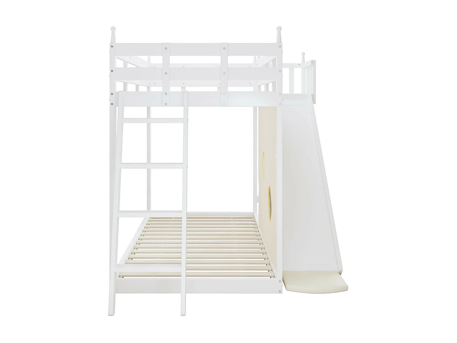 Lits superposés 2x90x200cm - avec escaliers et clôtures - toboggan avec rangement - Pin - Blanc