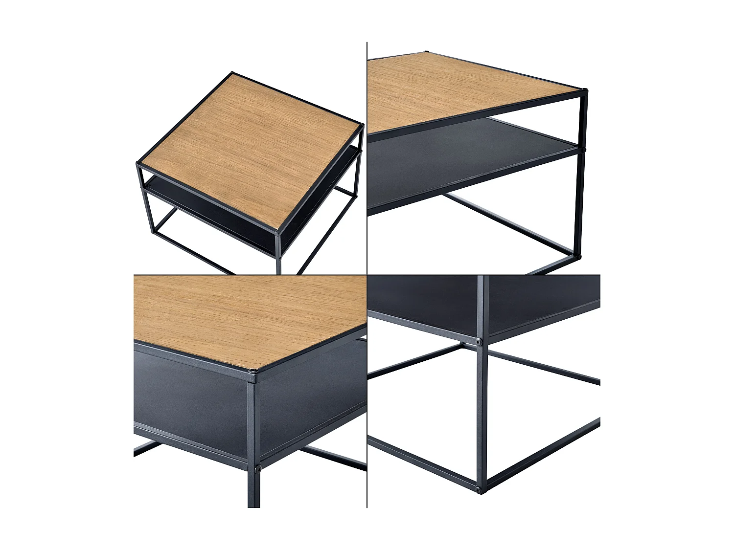 Table basse carrée Quinisut avec espace de stockage 40 x 55 x 55 cm noir effet bois [en.casa]