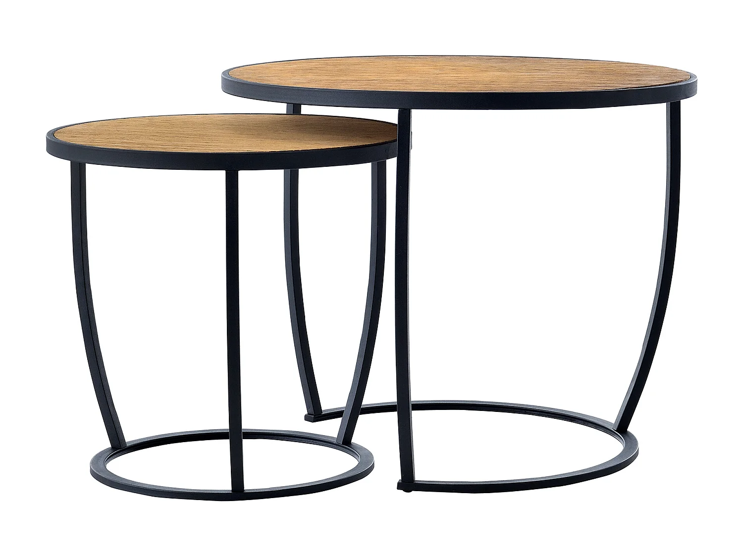 Set de 2 tables basses Neqi gigognes rondes noir effet bois [en.casa]