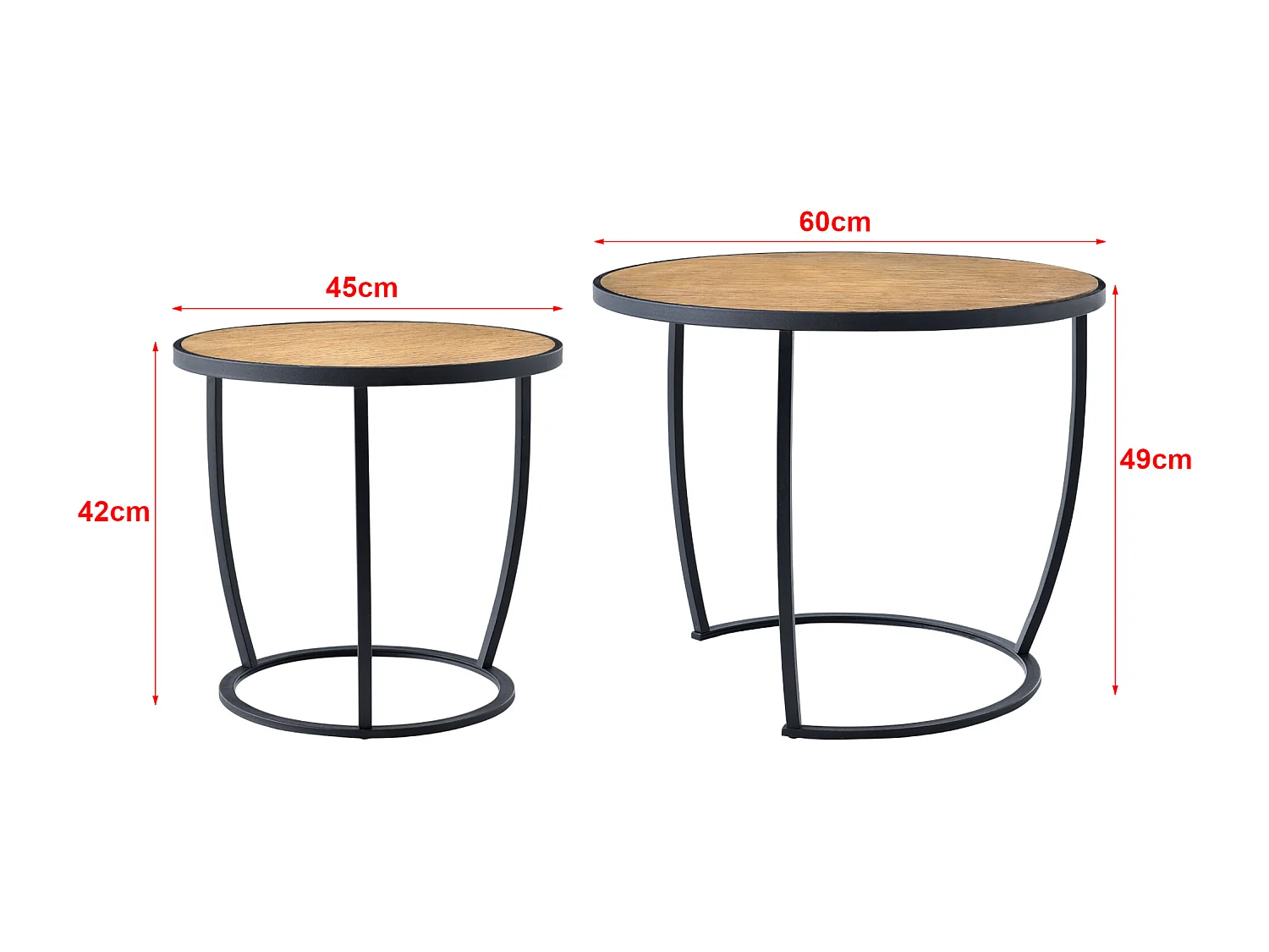 Set de 2 tables basses Neqi gigognes rondes noir effet bois [en.casa]
