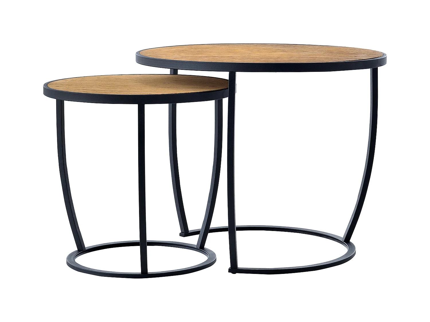 Set de 2 tables basses Neqi gigognes rondes noir effet bois [en.casa]