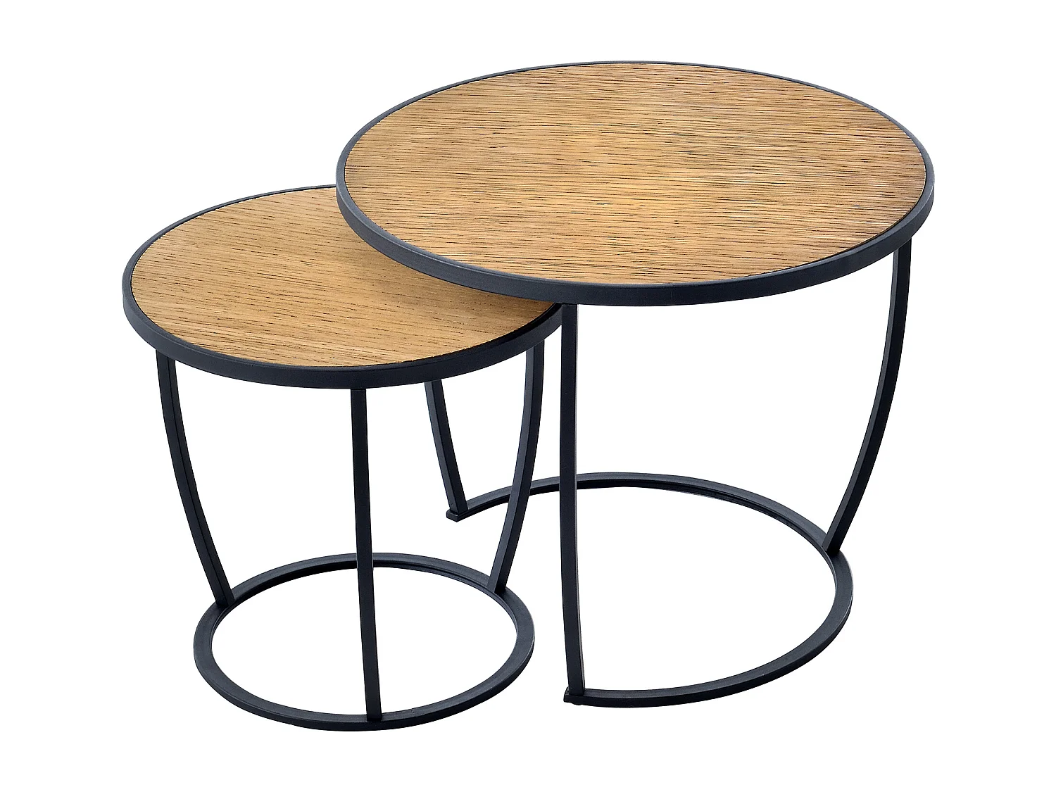 Set de 2 tables basses Neqi gigognes rondes noir effet bois [en.casa]