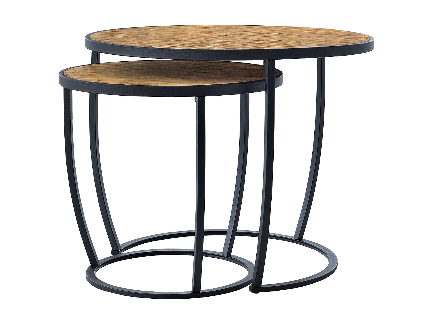 Set de 2 tables basses Neqi gigognes rondes noir effet bois [en.casa]