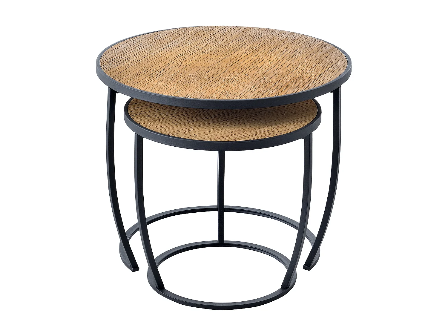 Set de 2 tables basses Neqi gigognes rondes noir effet bois [en.casa]