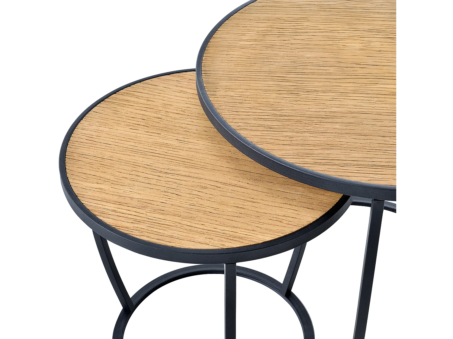 Set de 2 tables basses Neqi gigognes rondes noir effet bois [en.casa]