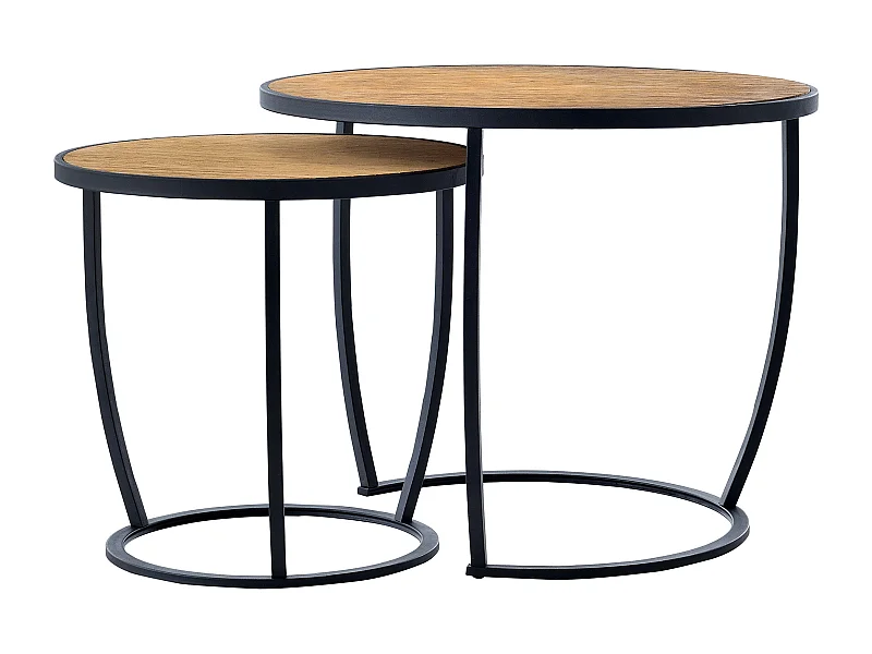 Set de 2 tables basses Neqi gigognes rondes noir effet bois [en.casa]