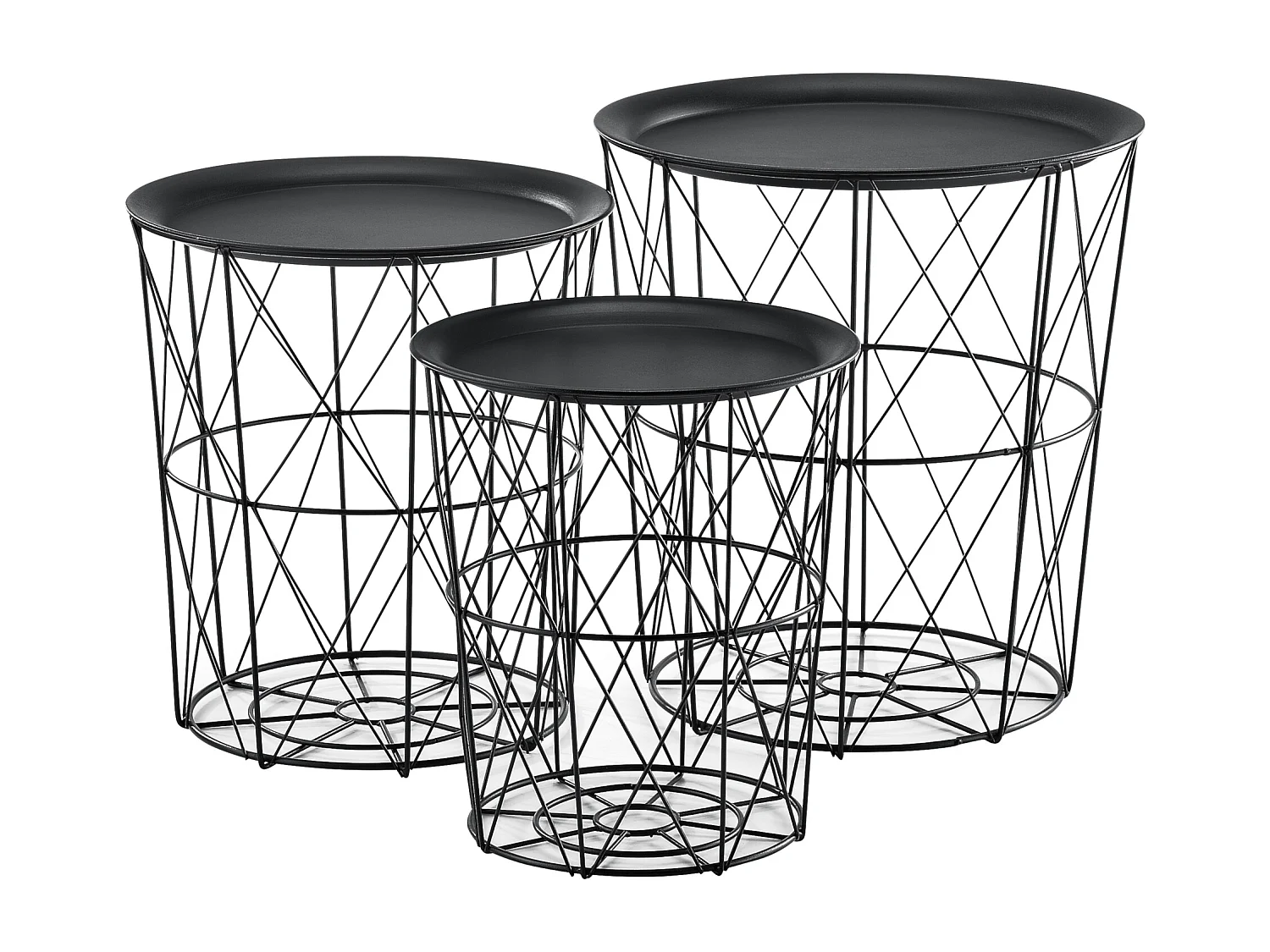 Set de 3 Tables Gigognes Worcester Métal Plateau Amovible Noir [en.casa]