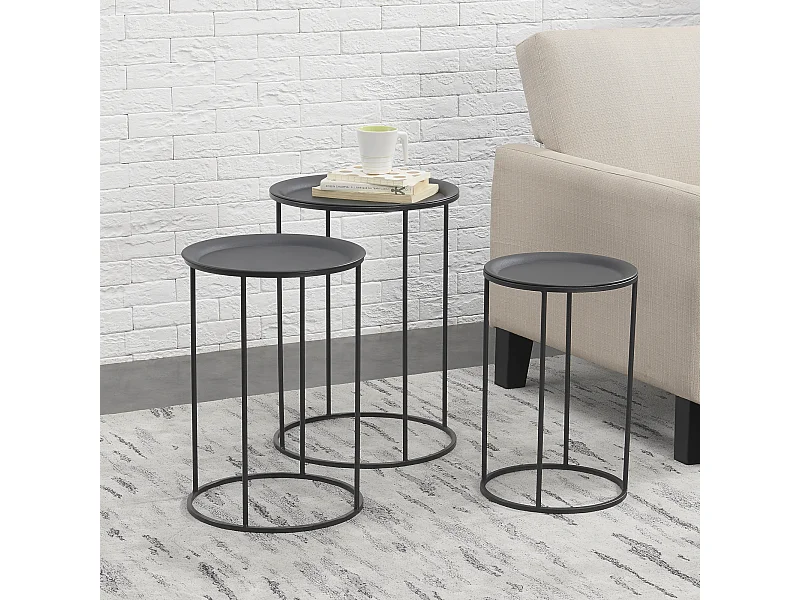 Set de 3 Tables Gigognes Morristown Métal Noir Tailles Différentes [en.casa]