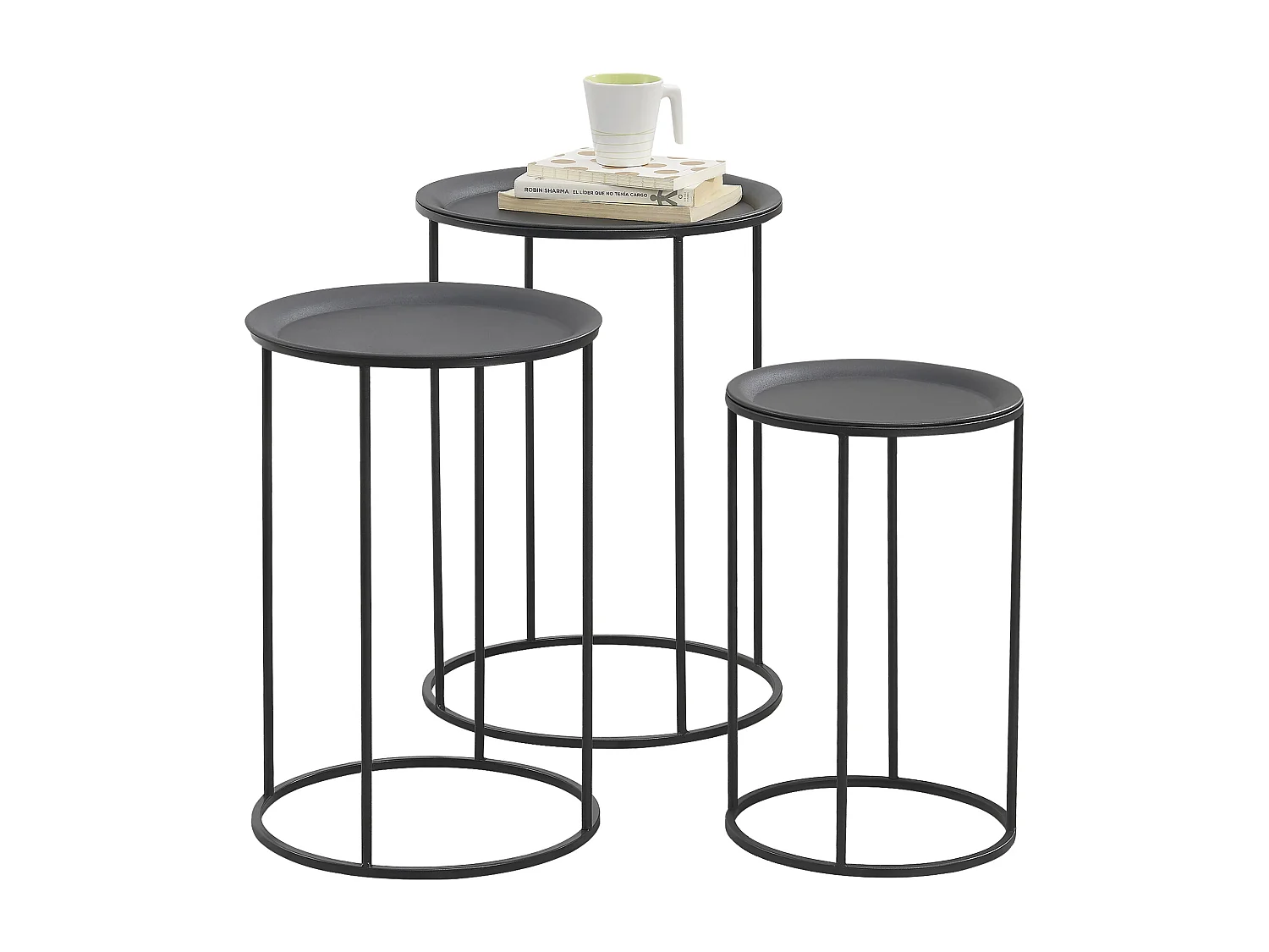 Set de 3 Tables Gigognes Morristown Métal Noir Tailles Différentes [en.casa]