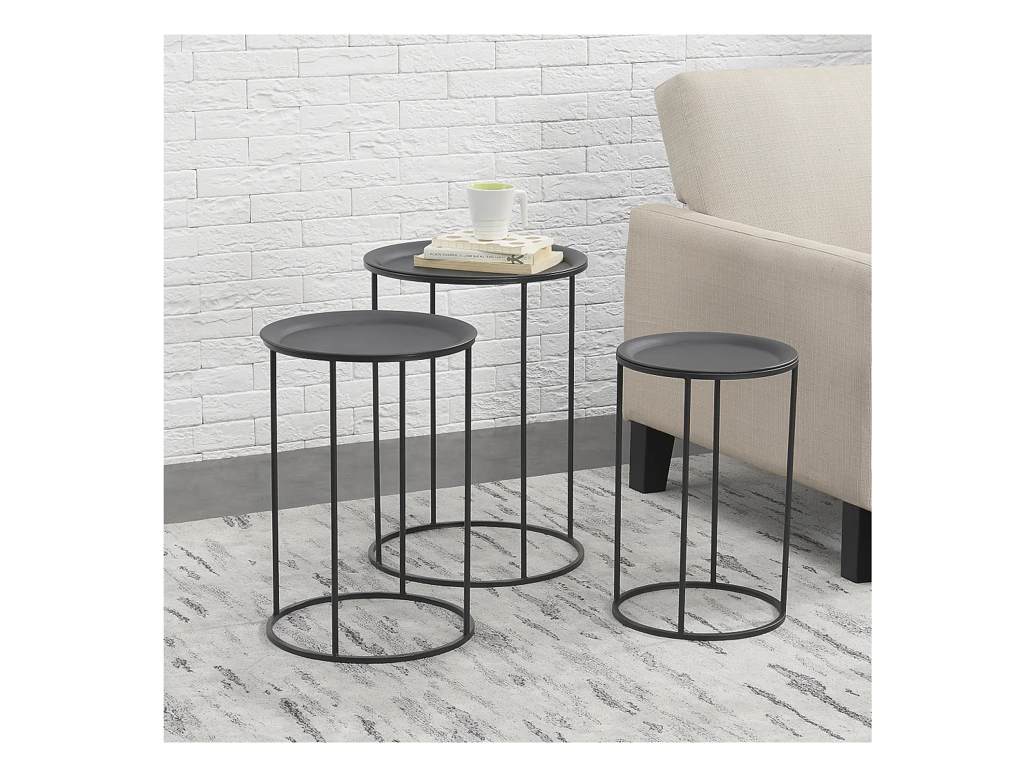 Set de 3 Tables Gigognes Morristown Métal Noir Tailles Différentes [en.casa]