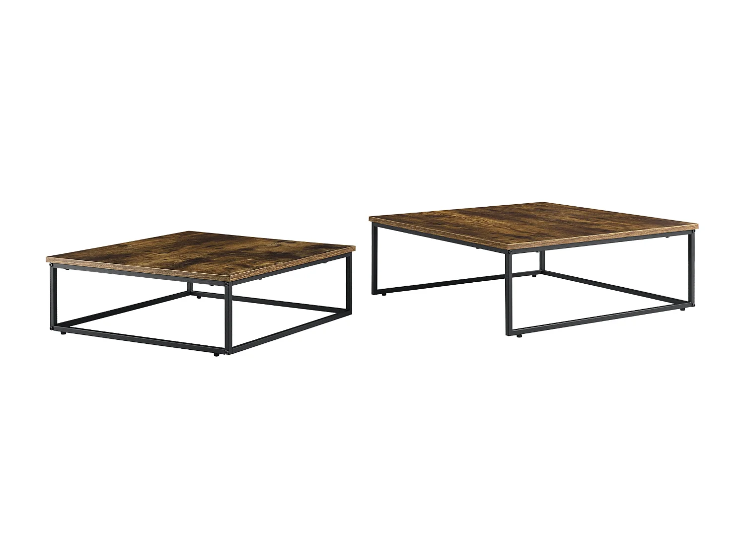 Lot de 2 tables basses gigognes Haninge carrées Effet bois foncé [en.casa]
