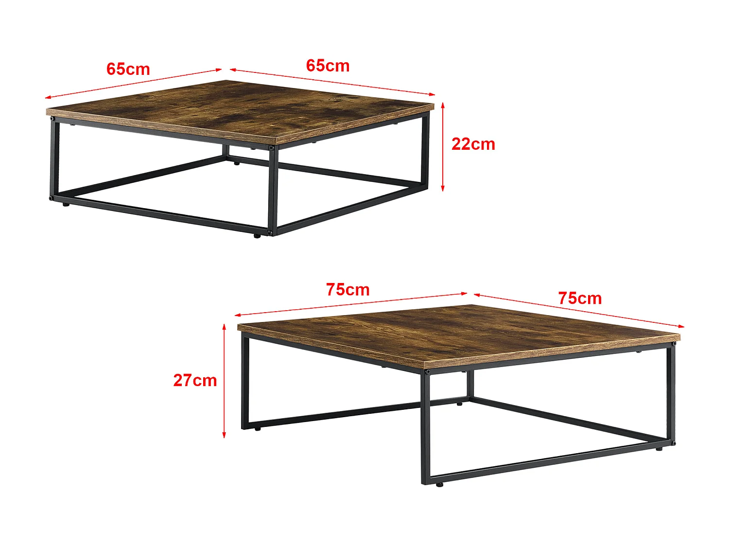 Lot de 2 tables basses gigognes Haninge carrées Effet bois foncé [en.casa]