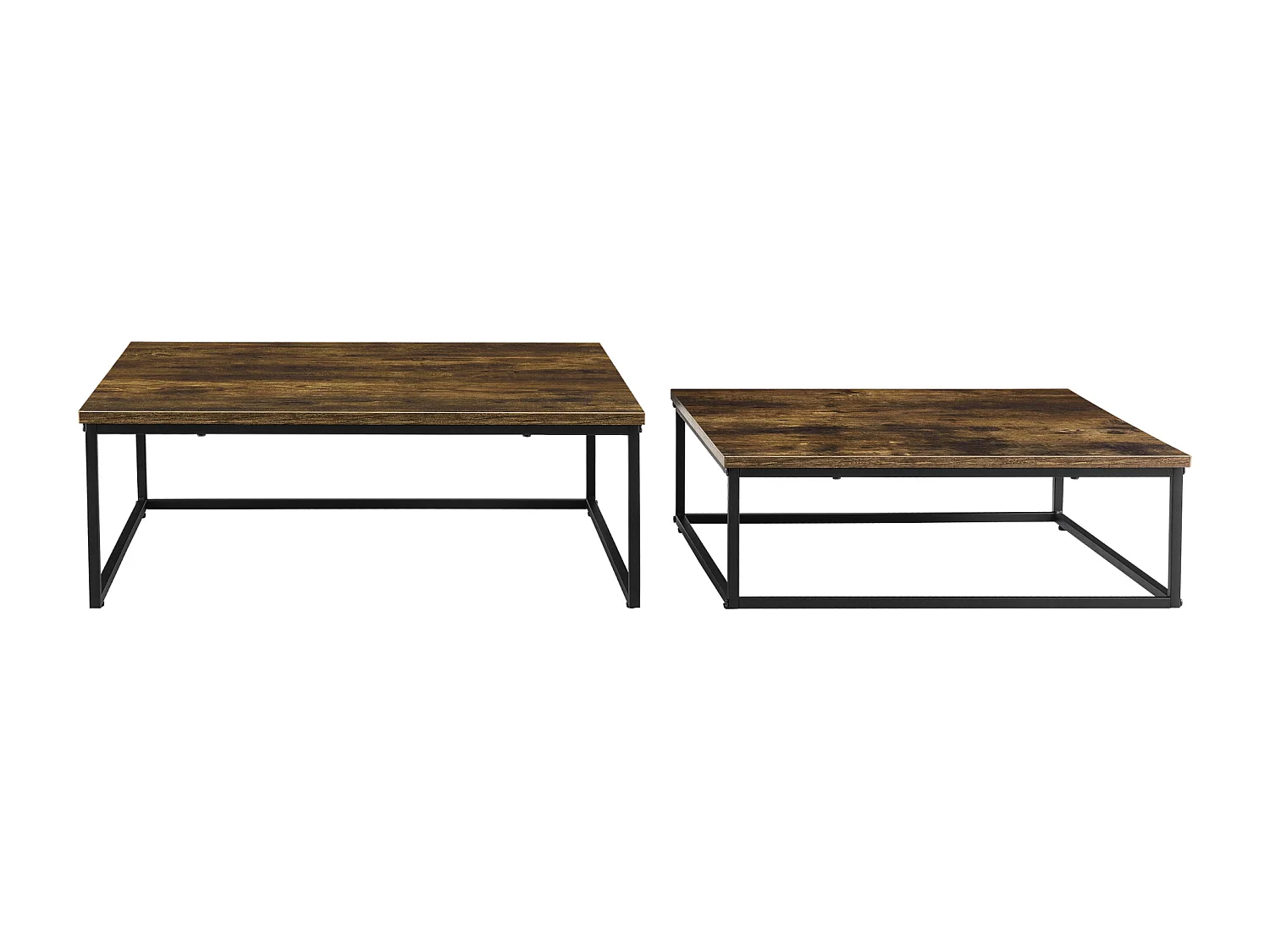 Lot de 2 tables basses gigognes Haninge carrées Effet bois foncé [en.casa]
